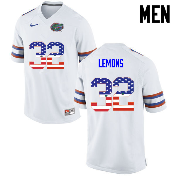Men Florida Gators #32 Adarius Lemons College Football USA Flag Fashion Jerseys-White - Click Image to Close